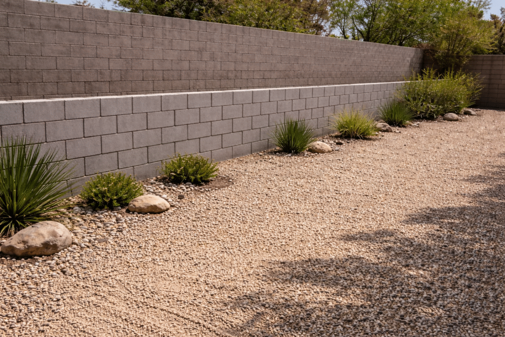 Completed residential masonry project with finished block wall
