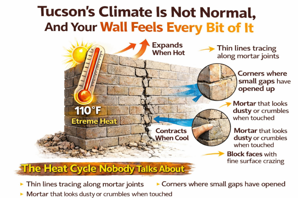 Tucson extreme heat causing expansion and contraction cracks in masonry block walls