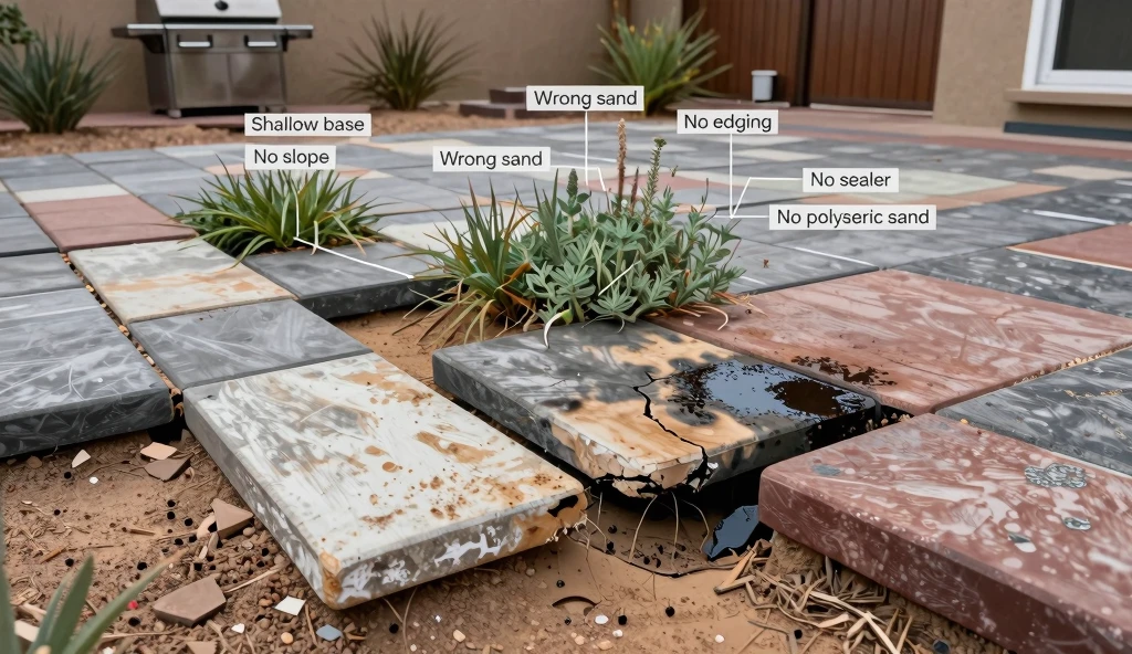 DIY paver patio mistakes sunken shifted uneven surface Tucson Arizona