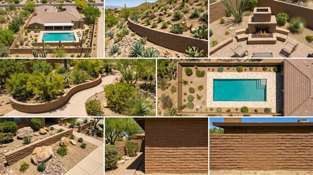 slump block wall uses Tucson Arizona privacy retaining fireplace garden collection