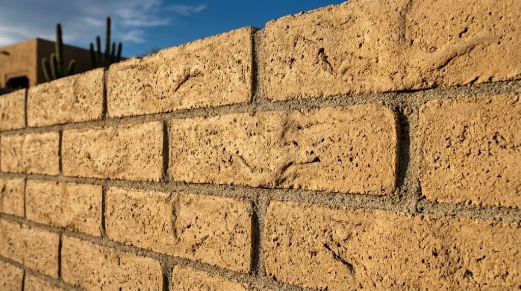 slump block wall Tucson Arizona close up natural adobe texture detail